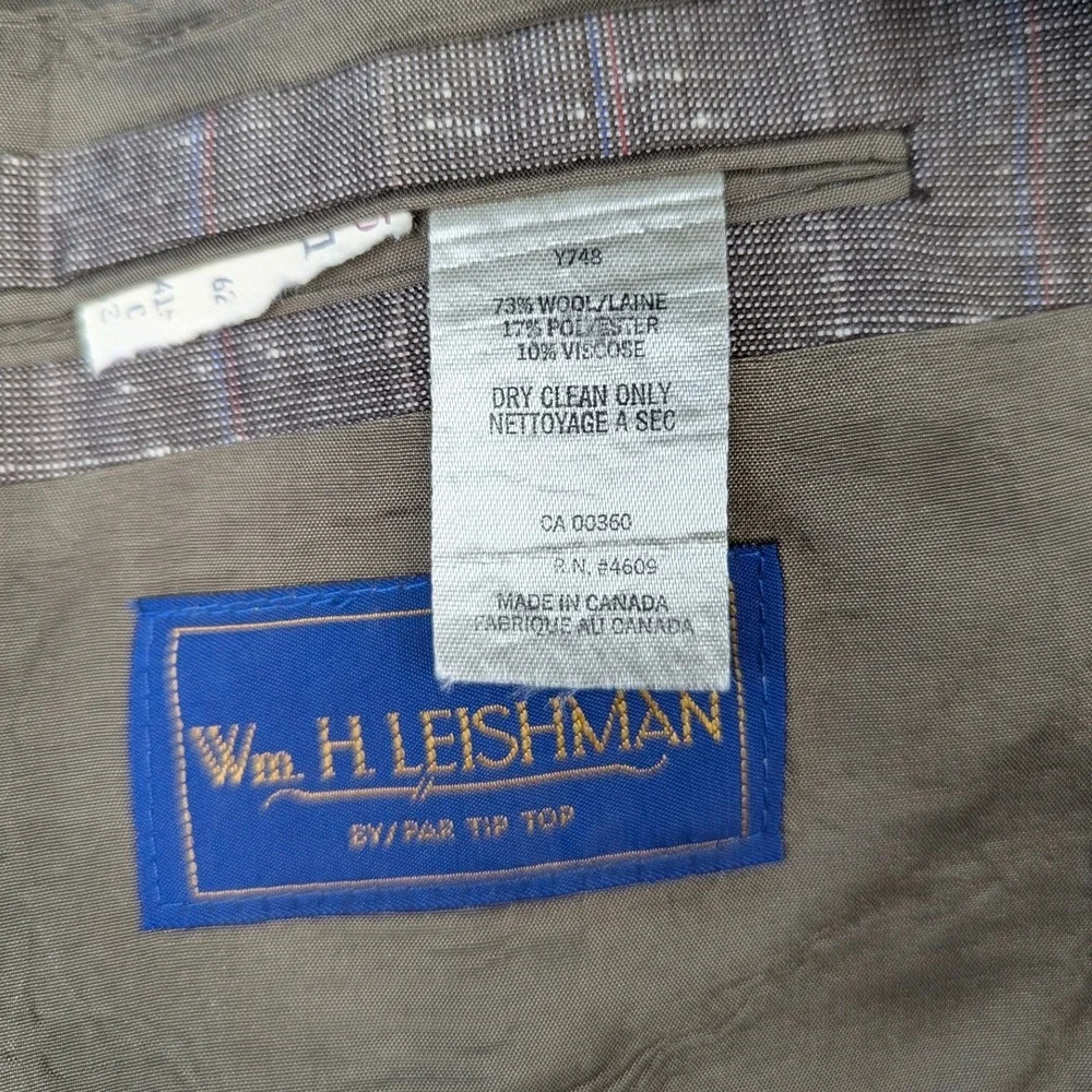 Leishman Mens 41R Wool Blend Blazer Grey Brown Pinstripe Sport Coat Canada